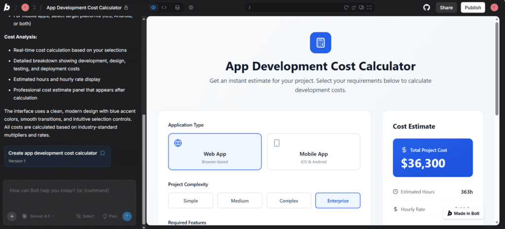 bolt new vibe coding app builder interface to compare to dreamflow