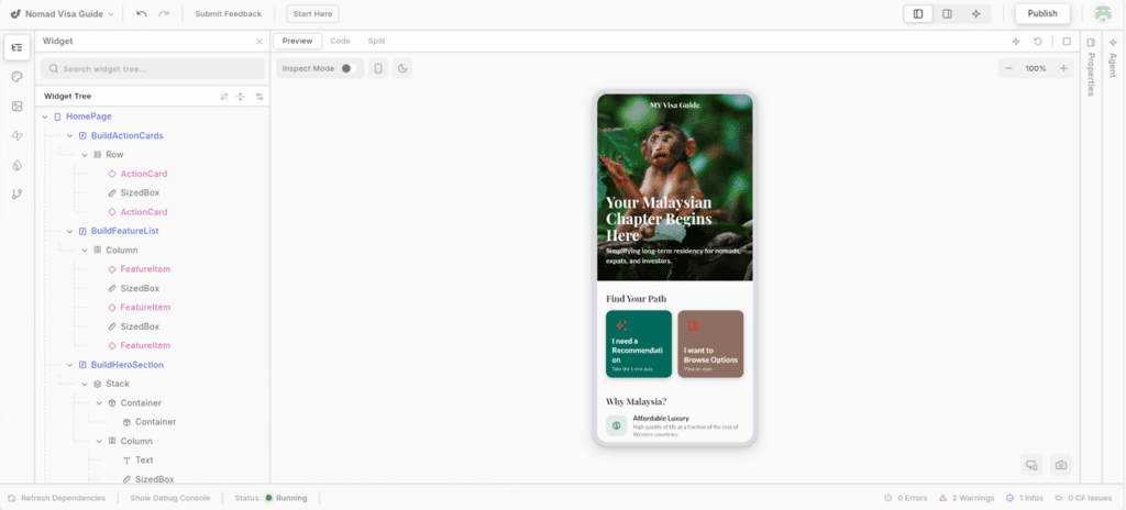 dreamflow app builder interface