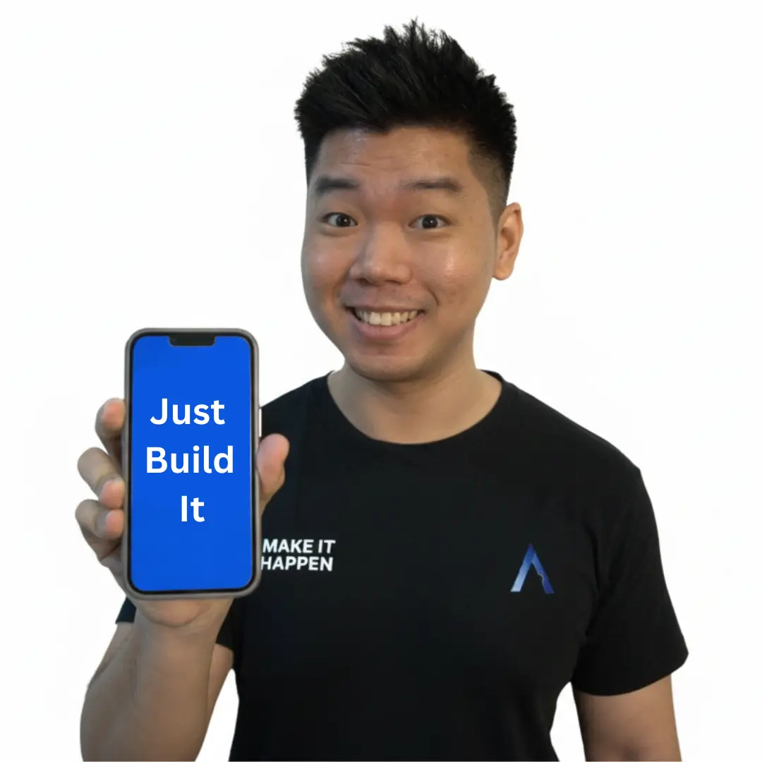 image of Adrian holding up an app